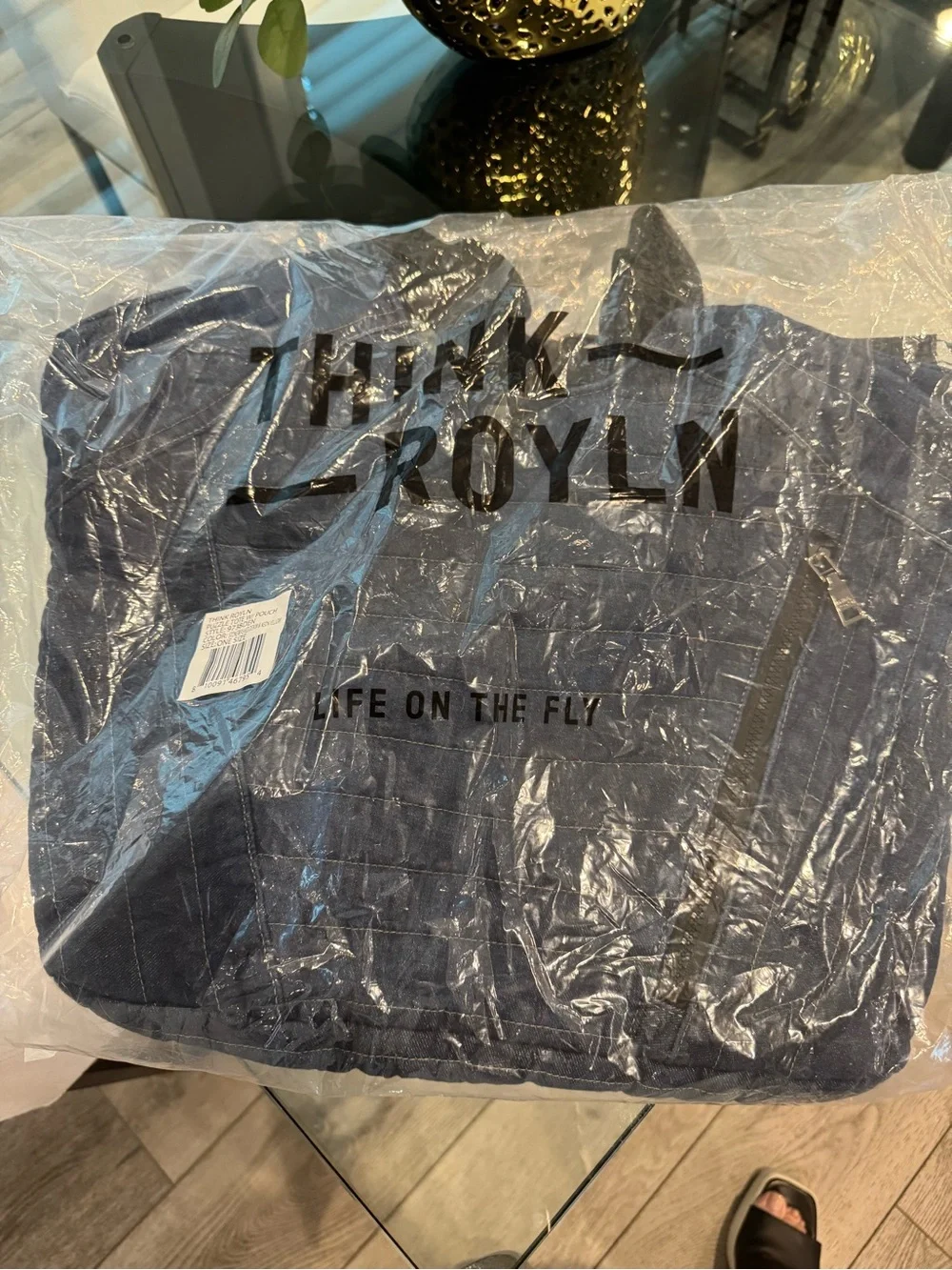 THINK ROYLN Denim Quilted Tote Bag with Detachable Strap - Blue